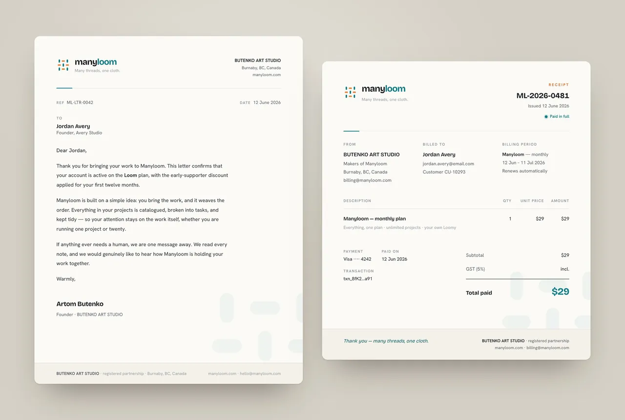Letterhead and receipt